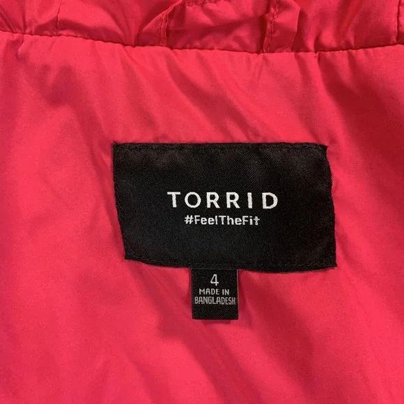 Torrid Vest Womens 4 Pink Hooded Quilted Puffer Full Zip Pockets Warm Insulated - Picture 6 of 14